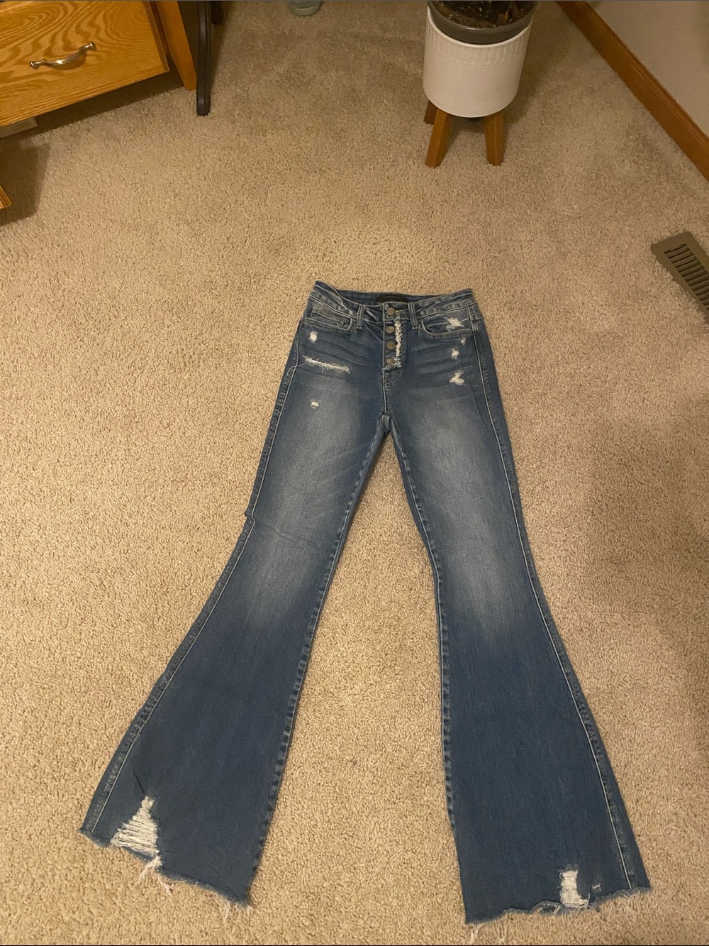Flying Monkey Distressed Flare Jeans - Blue